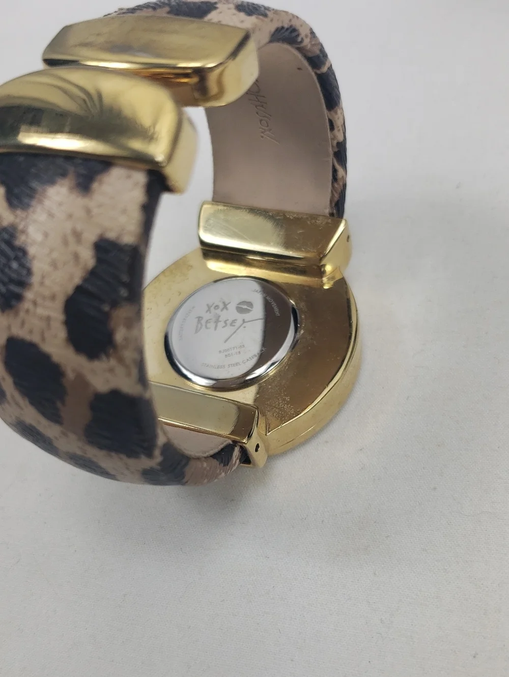 Betsey Johnson Gold Working Watch with Leopard Print Cuff Wristband